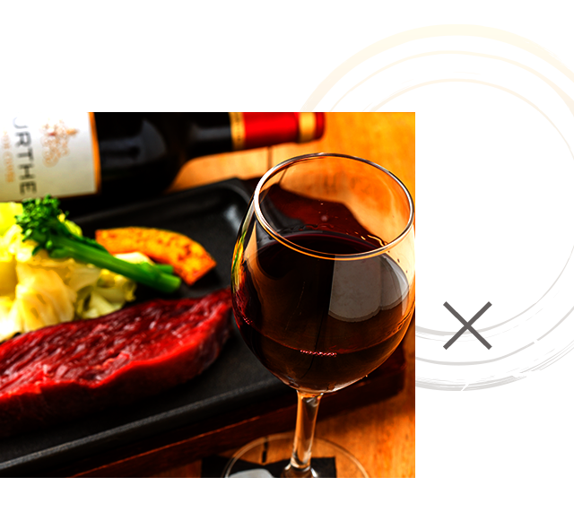 ダチョウのステーキ×ワイン